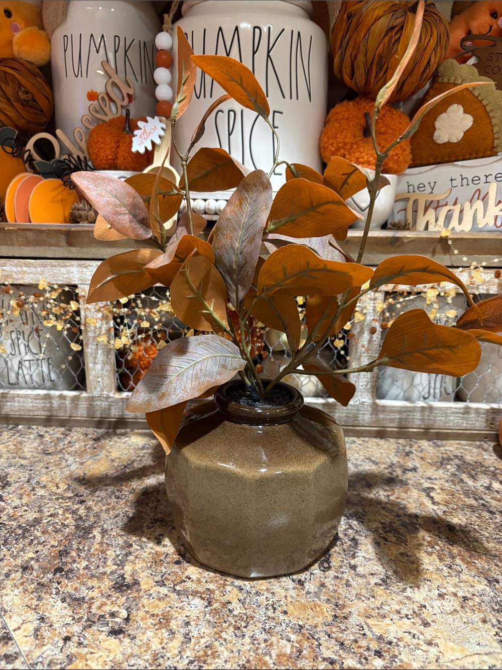 Hearth & Hand Faux Magnolia Leaf Stems in Warm Orange-Brown Vase
